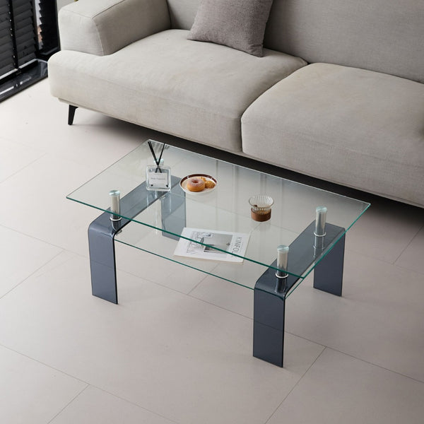 HomeRoots 39" Modern Two-Tier Clear Glass Coffee Table with Black Shelf - Stylish & Versatile for Any Room 635702