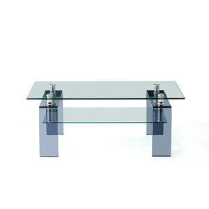 HomeRoots 39" Modern Two-Tier Clear Glass Coffee Table with Black Shelf - Stylish & Versatile for Any Room 635702