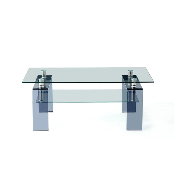 HomeRoots 39" Modern Two-Tier Clear Glass Coffee Table with Black Shelf - Stylish & Versatile for Any Room 635702