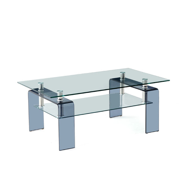 HomeRoots 39" Modern Two-Tier Clear Glass Coffee Table with Black Shelf - Stylish & Versatile for Any Room 635702