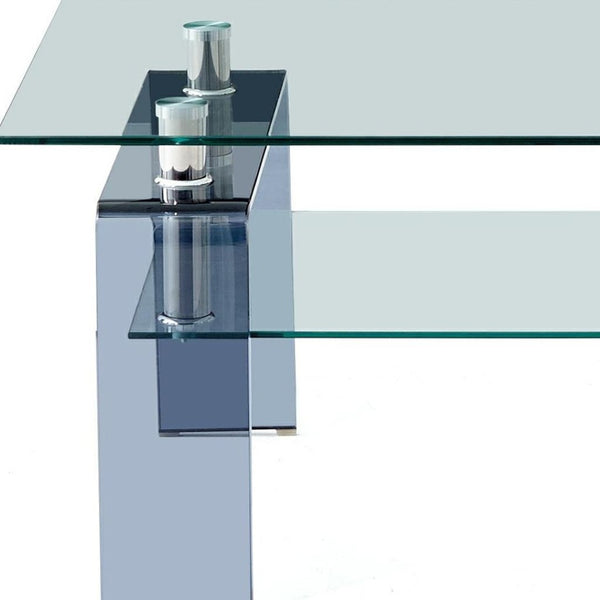 HomeRoots 39" Modern Two-Tier Clear Glass Coffee Table with Black Shelf - Stylish & Versatile for Any Room 635702
