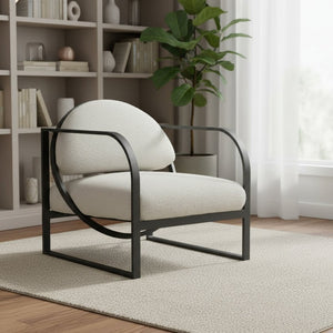 HomeRoots 28" Ivory and Black Upholstered Arm Chair - Modern Comfort for Home, Office, or Hospitality Spaces 635703