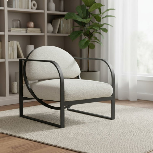 HomeRoots 28" Ivory and Black Upholstered Arm Chair - Modern Comfort for Home, Office, or Hospitality Spaces 635703