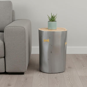 HomeRoots 22" Gray Wood Round Drum End Table - Modern Rustic Accent Table for Living Room or Bedroom Use 635704