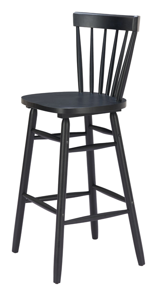 HomeRoots Set of Two Stylish Black Solid Wood Low Back Bar Chairs for Contemporary Spaces and Comfort 635705