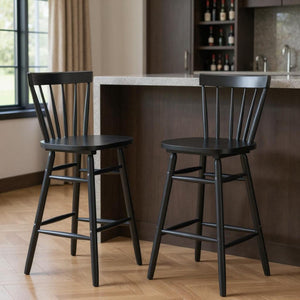 HomeRoots Set of Two Stylish Black Solid Wood Low Back Bar Chairs for Contemporary Spaces and Comfort 635705