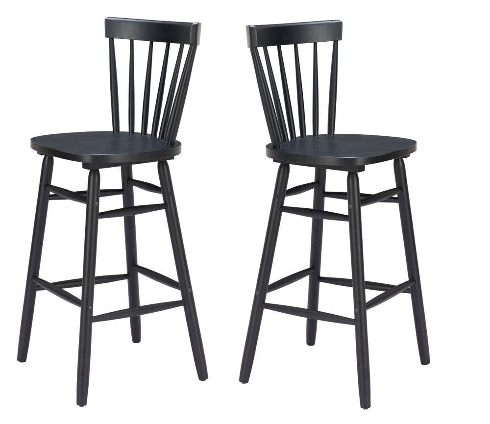 HomeRoots Set of Two Stylish Black Solid Wood Low Back Bar Chairs for Contemporary Spaces and Comfort 635705