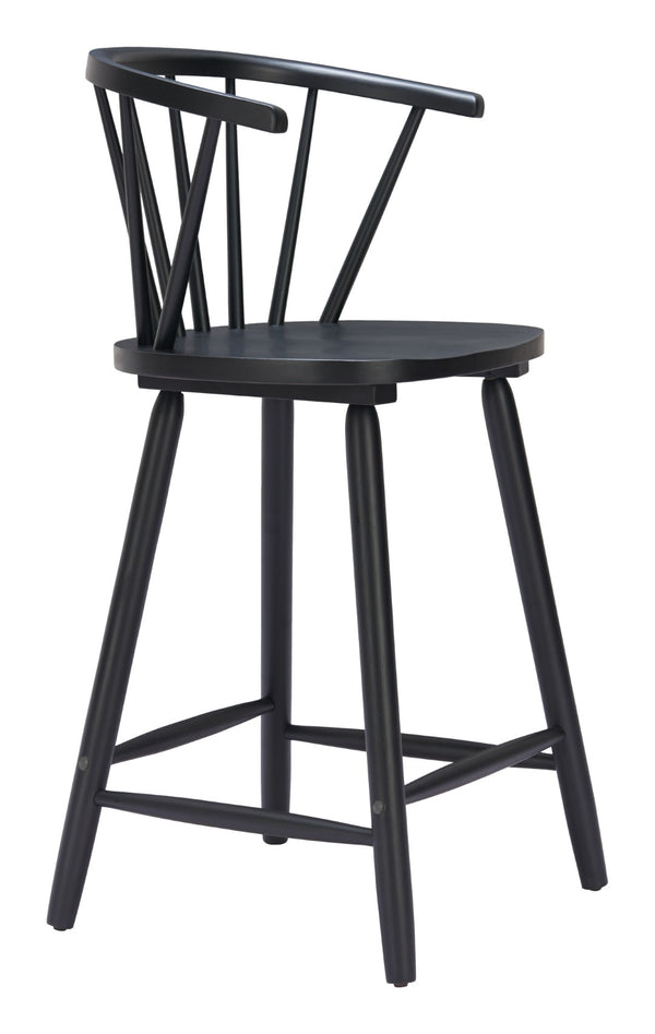HomeRoots Set of Two Stylish Black Solid Wood Low Back Bar Chairs for Comfort in Home or Commercial Spaces 635706