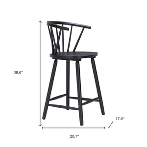 HomeRoots Set of Two Stylish Black Solid Wood Low Back Bar Chairs for Comfort in Home or Commercial Spaces 635706