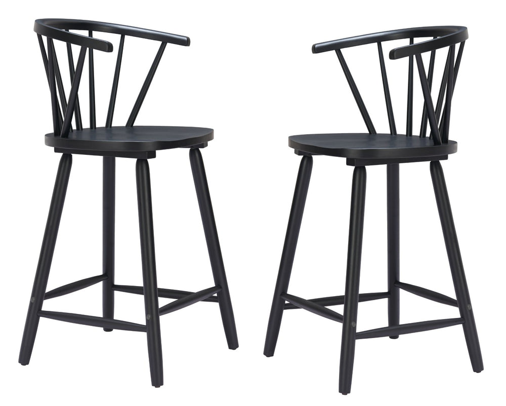 HomeRoots Set of Two Stylish Black Solid Wood Low Back Bar Chairs for Comfort in Home or Commercial Spaces 635706