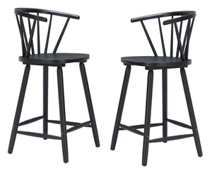 HomeRoots Set of Two Stylish Black Solid Wood Low Back Bar Chairs for Comfort in Home or Commercial Spaces 635706