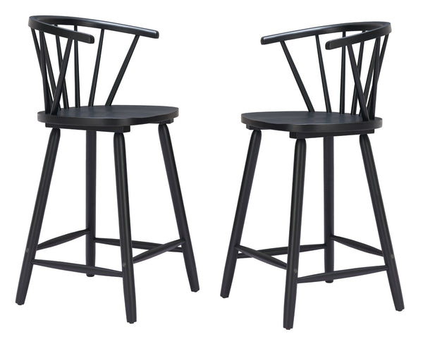 HomeRoots Set of Two Stylish Black Solid Wood Low Back Bar Chairs for Comfort in Home or Commercial Spaces 635706