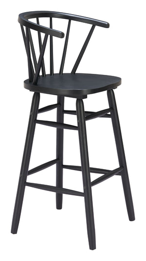 HomeRoots Set of Two Stylish Black Solid Wood Low Back Bar Chairs with Ergonomic Comfort for Any Space 635707