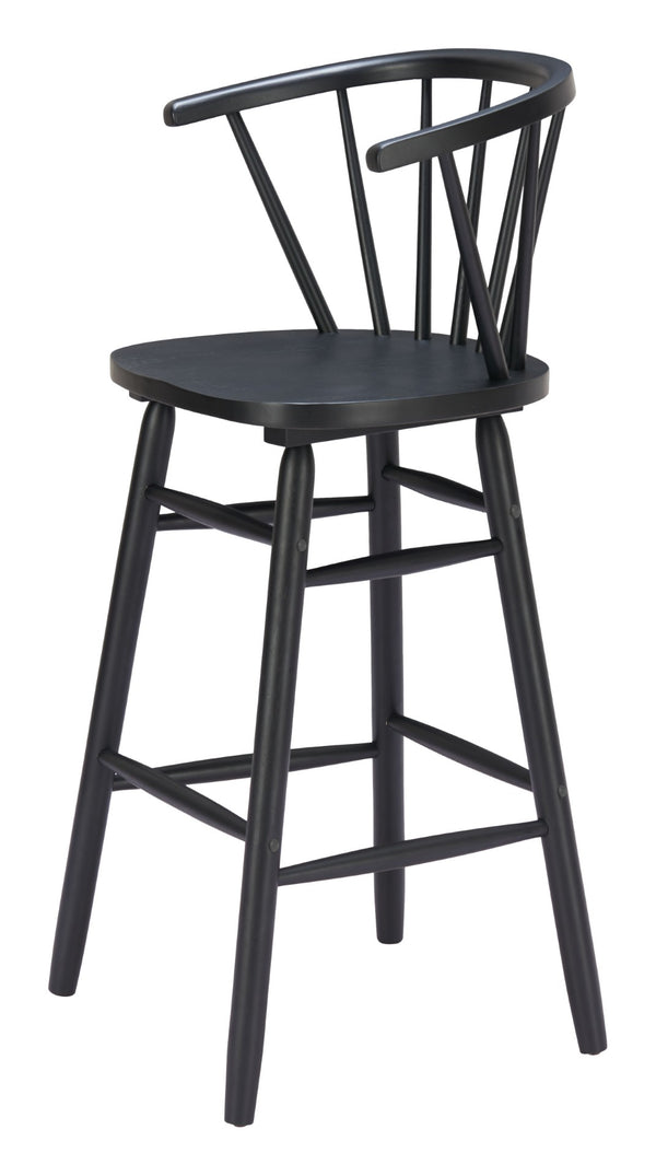 HomeRoots Set of Two Stylish Black Solid Wood Low Back Bar Chairs with Ergonomic Comfort for Any Space 635707