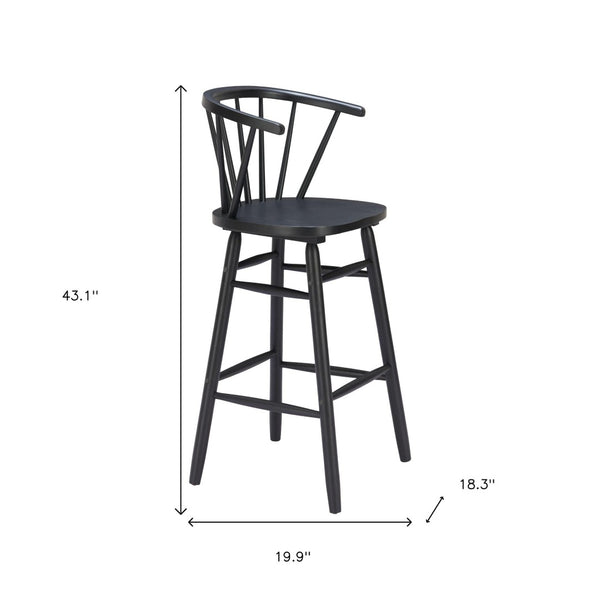HomeRoots Set of Two Stylish Black Solid Wood Low Back Bar Chairs with Ergonomic Comfort for Any Space 635707