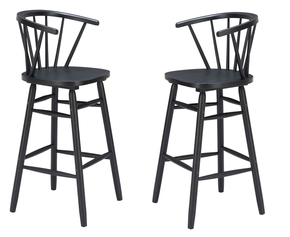 HomeRoots Set of Two Stylish Black Solid Wood Low Back Bar Chairs with Ergonomic Comfort for Any Space 635707