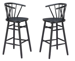 HomeRoots Set of Two Stylish Black Solid Wood Low Back Bar Chairs with Ergonomic Comfort for Any Space 635707
