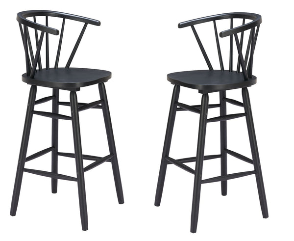 HomeRoots Set of Two Stylish Black Solid Wood Low Back Bar Chairs with Ergonomic Comfort for Any Space 635707