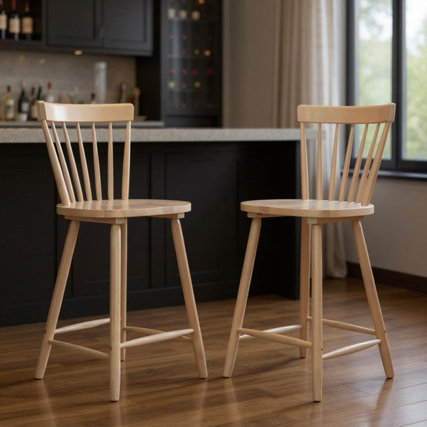 HomeRoots Set of Two Natural Solid Wood Bar Chairs - Modern Low Back Design with Ergonomic Comfort & Style 635708