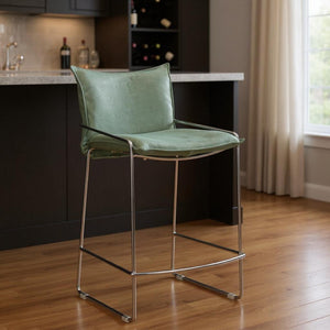 HomeRoots Green Wood and Fabric Bar Chair - Contemporary Comfort with Stylish Bucket Seat and Ergonomic Design 635709