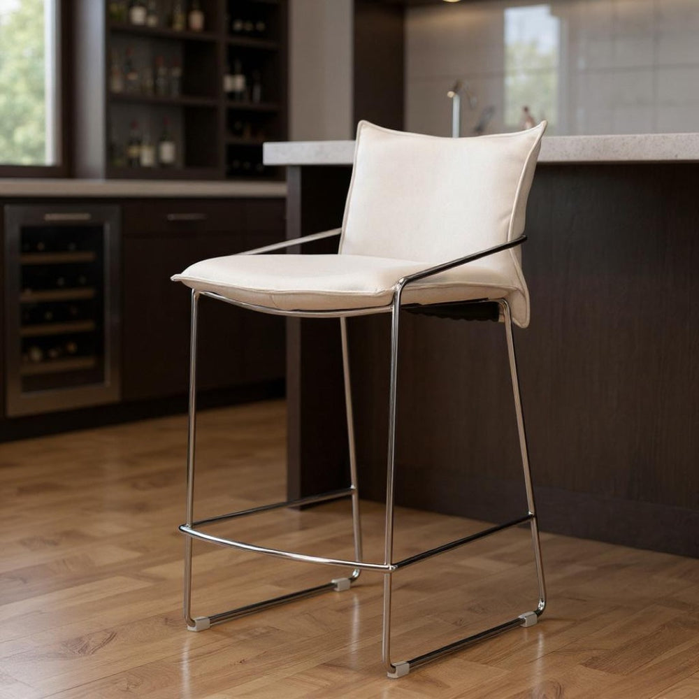 HomeRoots White Wood and Fabric Bar Chair - Stylish, Comfortable Design for Home and Hospitality Spaces, 440 lbs Capacity 635710