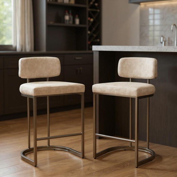 HomeRoots Set of Two Beige Low-Back Bar Chairs - Modern Comfort, Durable Fabric, Perfect for Home & Entertainment 635711