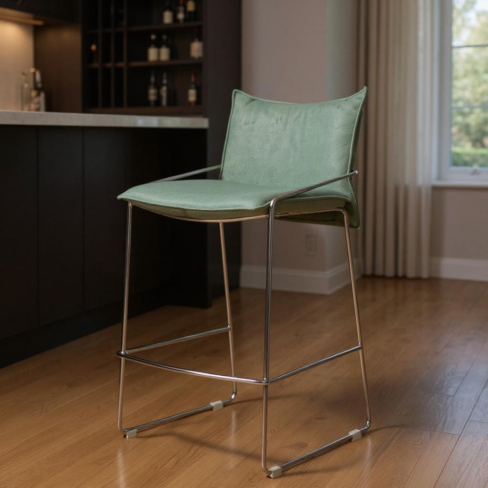 HomeRoots Green Wood and Fabric Bar Chair – Modern Bucket Seat with Armrests for Stylish Comfort & Support 635712
