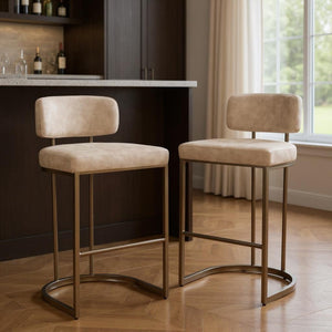 HomeRoots Set of Two Low Back Beige Bar Chairs - Modern Comfort & Style for Home, Café, or Hospitality Space 635713