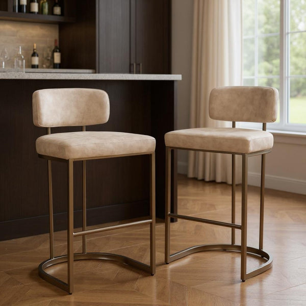 HomeRoots Set of Two Low Back Beige Bar Chairs - Modern Comfort & Style for Home, Café, or Hospitality Space 635713