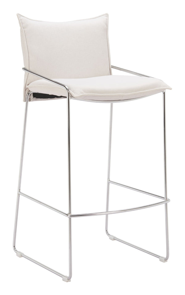 HomeRoots White Wood and Fabric Bar Chair – Stylish, Comfortable Seating with Armrests for Home Bars & Kitchens 635714