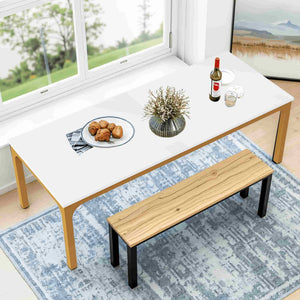 HomeRoots 46" White Solid Wood Dining Table - Elegant Oak Design for Modern Homes, Seats 6 Comfortably! 635741