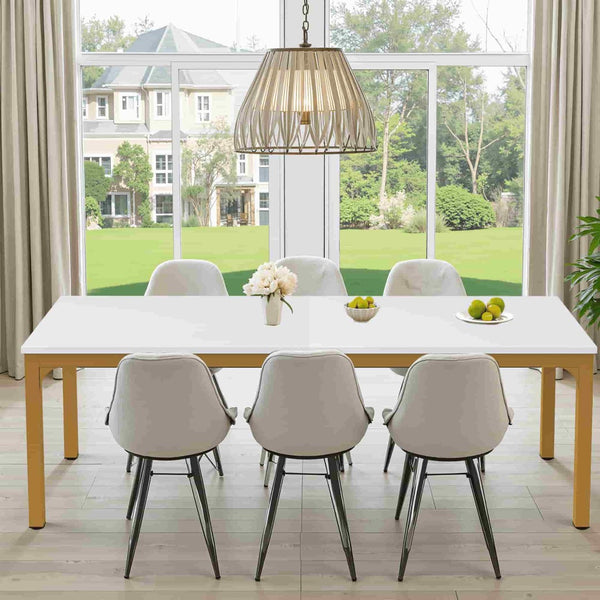 HomeRoots 46" White Solid Wood Dining Table - Elegant Oak Design for Modern Homes, Seats 6 Comfortably! 635741