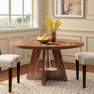 HomeRoots 47" Brown Solid Wood Round Dining Table with Pedestal Base – Timeless Design for Elegant Gatherings 635744