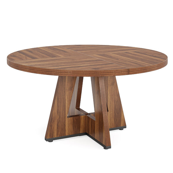 HomeRoots 47" Brown Solid Wood Round Dining Table with Pedestal Base – Timeless Design for Elegant Gatherings 635744