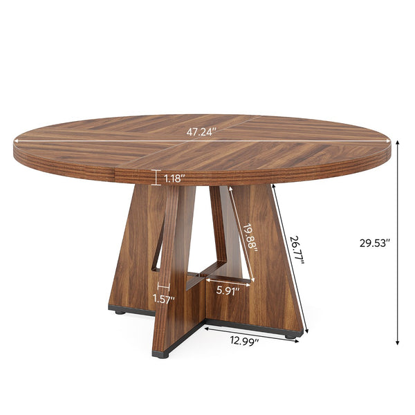 HomeRoots 47" Brown Solid Wood Round Dining Table with Pedestal Base – Timeless Design for Elegant Gatherings 635744
