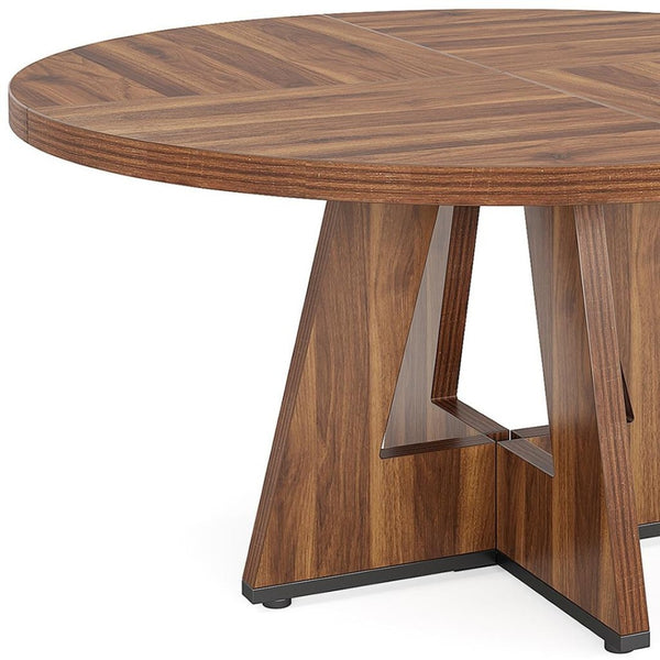 HomeRoots 47" Brown Solid Wood Round Dining Table with Pedestal Base – Timeless Design for Elegant Gatherings 635744