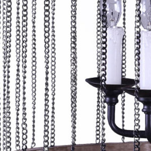 HomeRoots Black Cylinder Chandelier: Six-Light Dimmable Design with Rustic Wood & Modern Metal Accents 635747