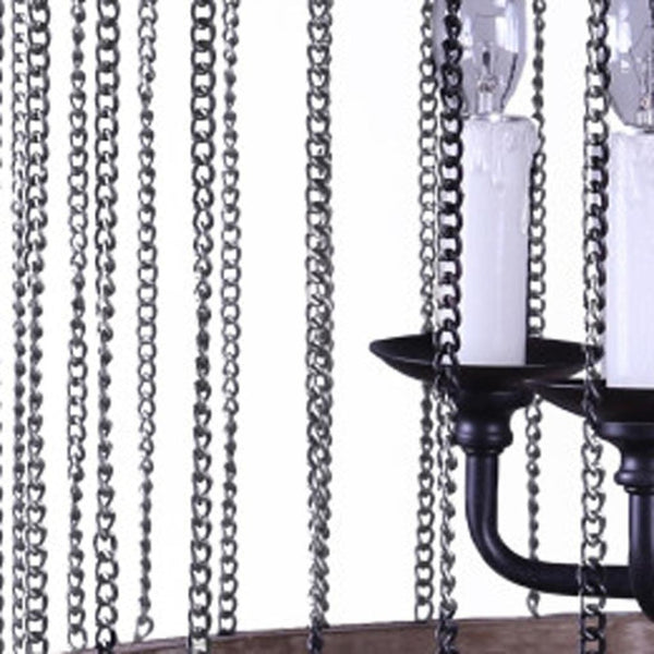 HomeRoots Black Cylinder Chandelier: Six-Light Dimmable Design with Rustic Wood & Modern Metal Accents 635747