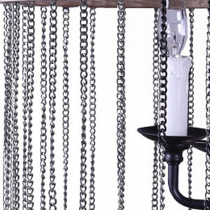 HomeRoots Black Cylinder Chandelier: Six-Light Dimmable Design with Rustic Wood & Modern Metal Accents 635747