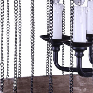 HomeRoots Black Cylinder Chandelier: Six-Light Dimmable Design with Rustic Wood & Modern Metal Accents 635747