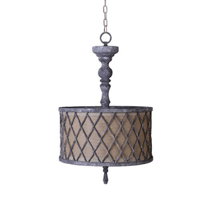 HomeRoots Gray Distressed Galvanized Metal Dimmable Chandelier with Natural Burlap Shade for Rustic Charm 635748