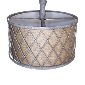 HomeRoots Gray Distressed Galvanized Metal Dimmable Chandelier with Natural Burlap Shade for Rustic Charm 635748