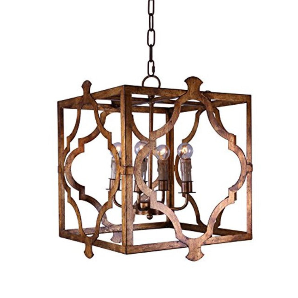 HomeRoots Brown Square Metal Dimmable Chandelier - Modern Geometry with Distressed Finish for Any Space 635750