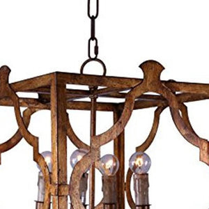 HomeRoots Brown Square Metal Dimmable Chandelier - Modern Geometry with Distressed Finish for Any Space 635750