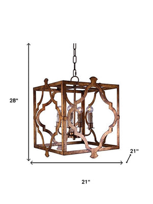 HomeRoots Brown Square Metal Dimmable Chandelier - Modern Geometry with Distressed Finish for Any Space 635750
