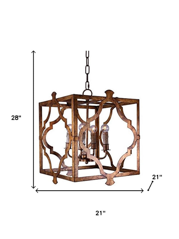 HomeRoots Brown Square Metal Dimmable Chandelier - Modern Geometry with Distressed Finish for Any Space 635750