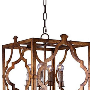 HomeRoots Brown Square Metal Dimmable Chandelier - Modern Geometry with Distressed Finish for Any Space 635750