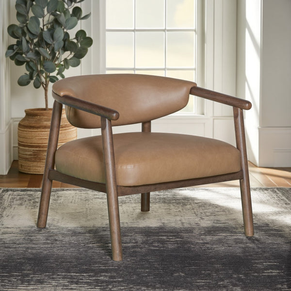 HomeRoots 33" Brown and Dark Brown Faux Leather Arm Chair - Mid-Century Modern Design for Living Spaces 635751