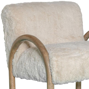 HomeRoots 30" Off White Faux Fur Accent Chair with Natural Wood Frame for Modern Boho Chic Style Upgrade 635752