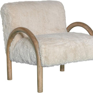 HomeRoots 30" Off White Faux Fur Accent Chair with Natural Wood Frame for Modern Boho Chic Style Upgrade 635752